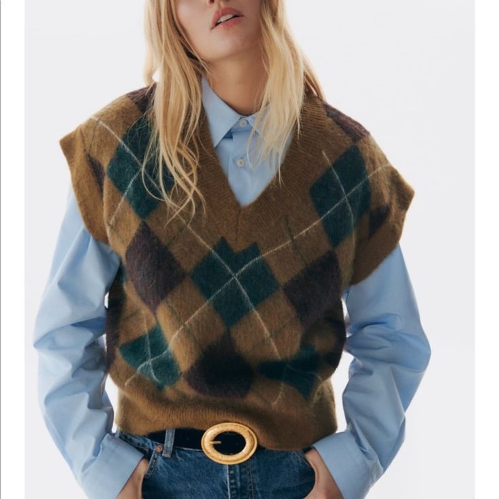 Zara Argyle Patterned Sweater Vest